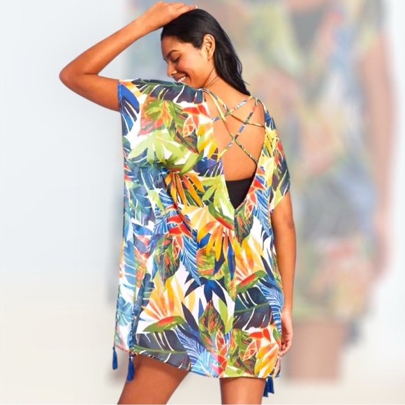 Kona Sol Tropical Swim Coverup with Strappy Back Womens Size XL NWOT Beach - Picture 1 of 10